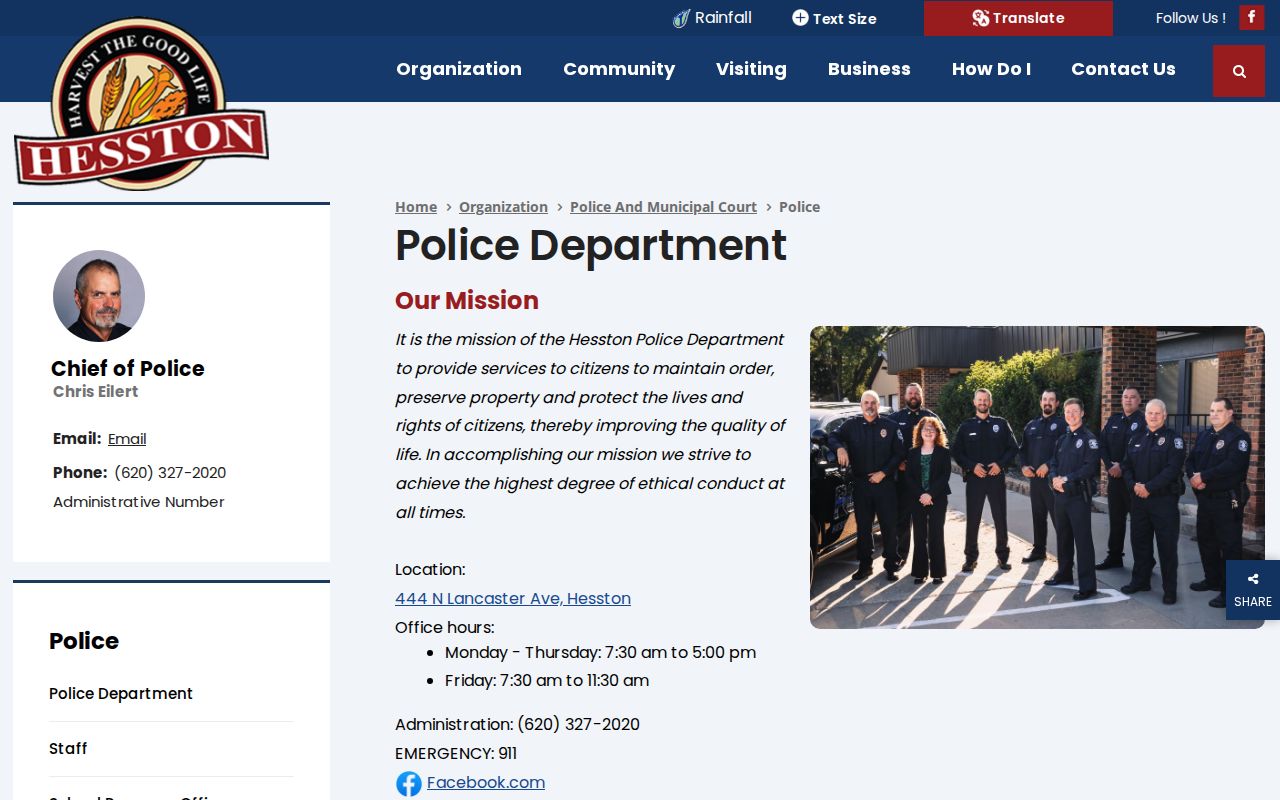 Hesston Police Department official arrest-record contact page