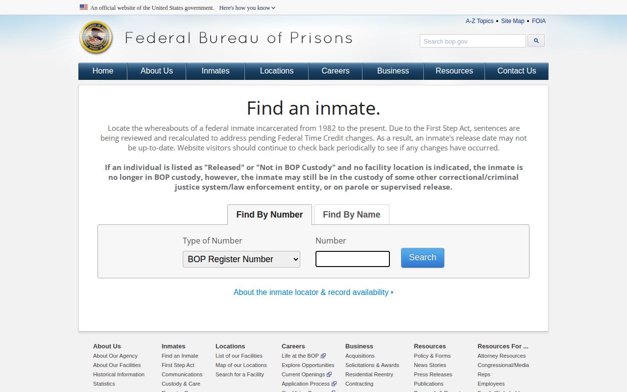 Federal BOP locator for custody records beyond Harvey County bookings