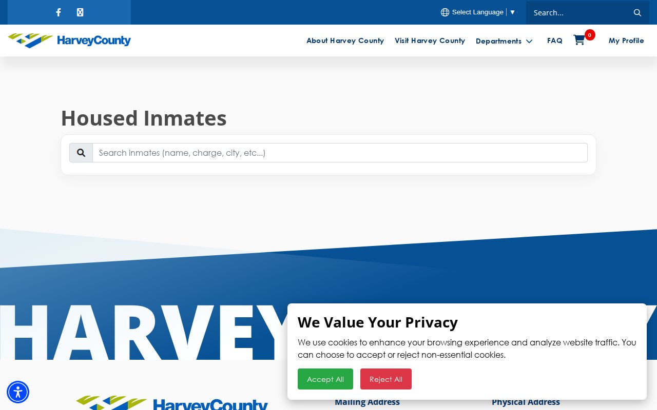 Harvey County Housed Inmates search for current booking and mugshot records