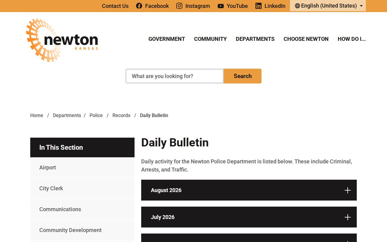 Newton Police Daily Bulletin archive for Newton arrest records